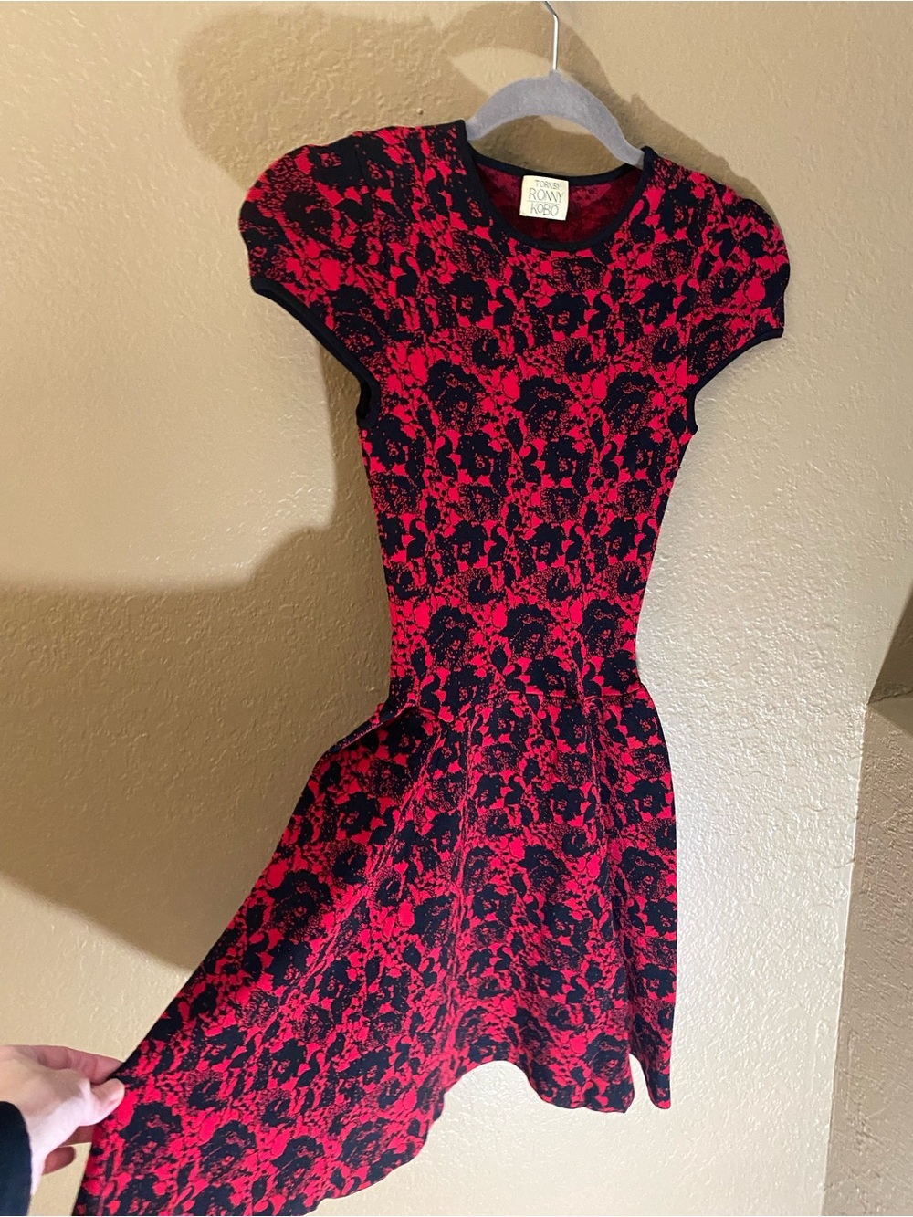 Torn by Ronny Kobo Red and Black Floral Fit & Flare Dress